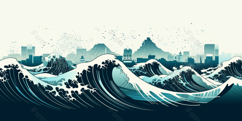 城市背景海浪波浪手绘效果背景图,插画/手绘图,插画/手绘图库,插画/手绘图下载,插画/手绘